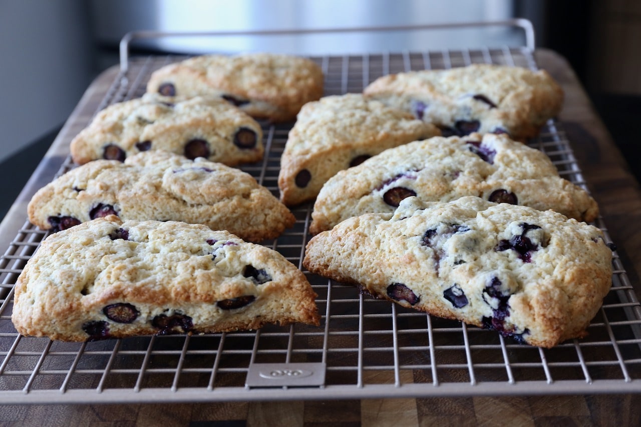 Let scones rest on a cooling rack before serving. If adding lemon glaze wait until the scones are at room temperature.