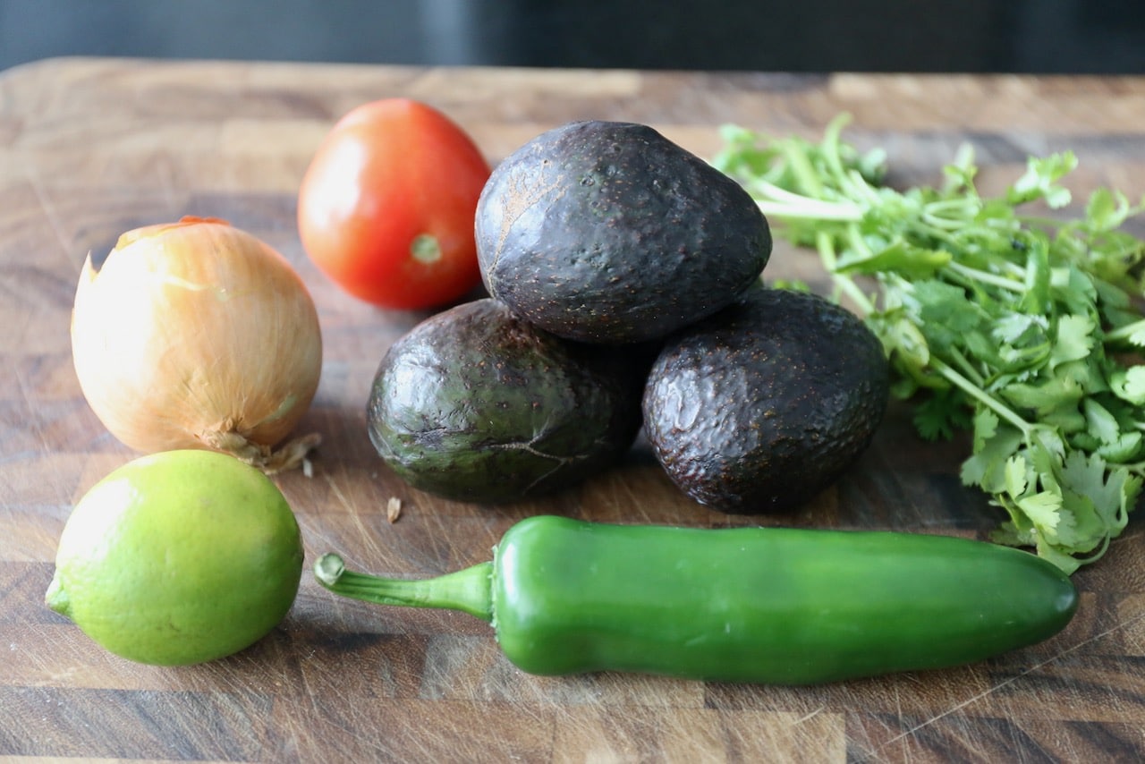 Ingredients you'll need to make this Homemade Guacamole recipe.