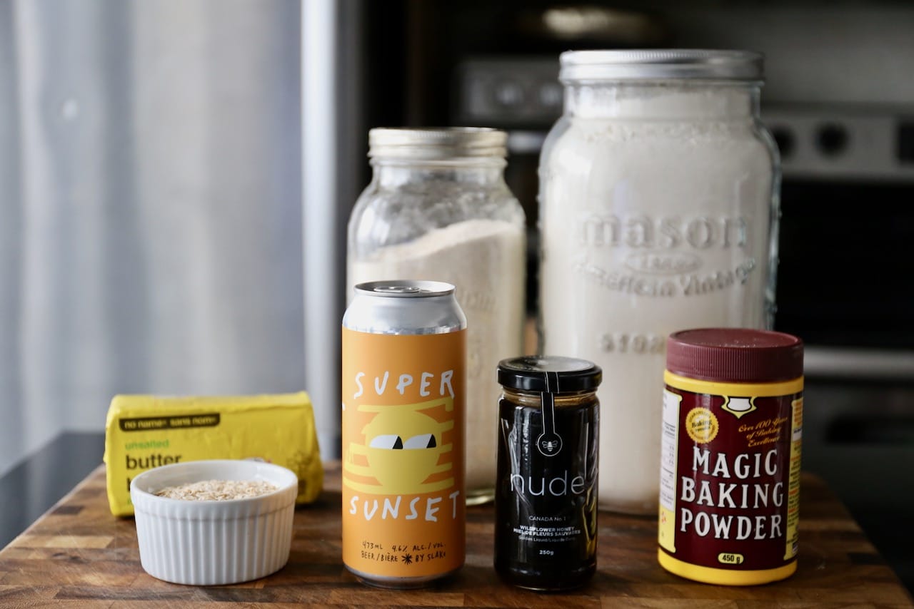 Traditional Beer Bread recipe ingredients.