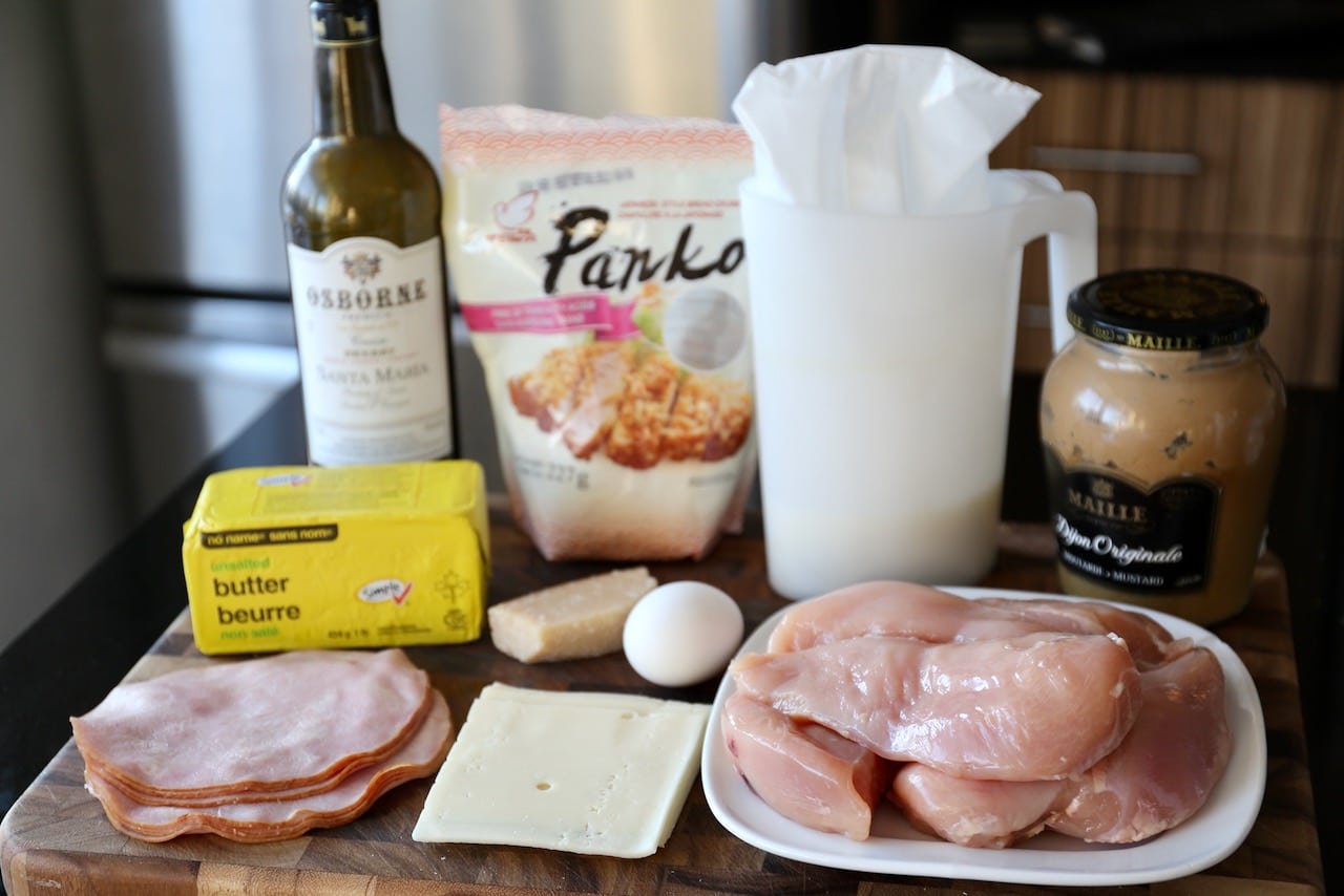 Traditional Chicken Cordon Bleu recipe ingredients.