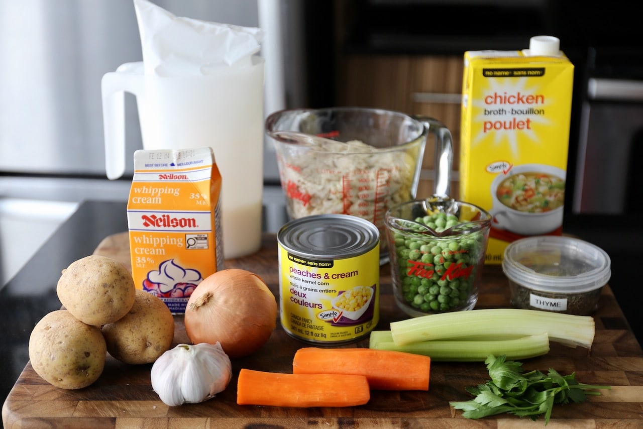 Traditional Chicken Pot Pie Soup recipe ingredients.