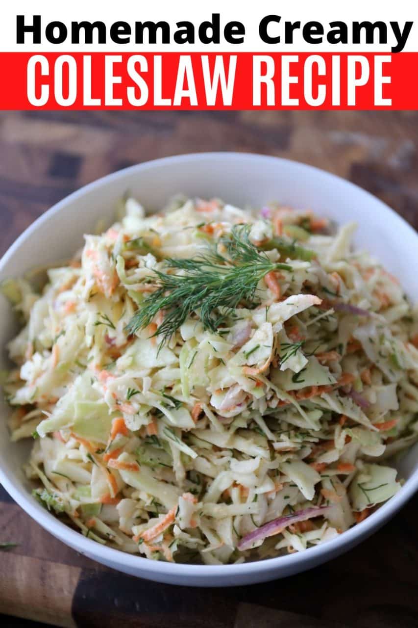 Save our Homemade Creamy Coleslaw recipe to Pinterest!